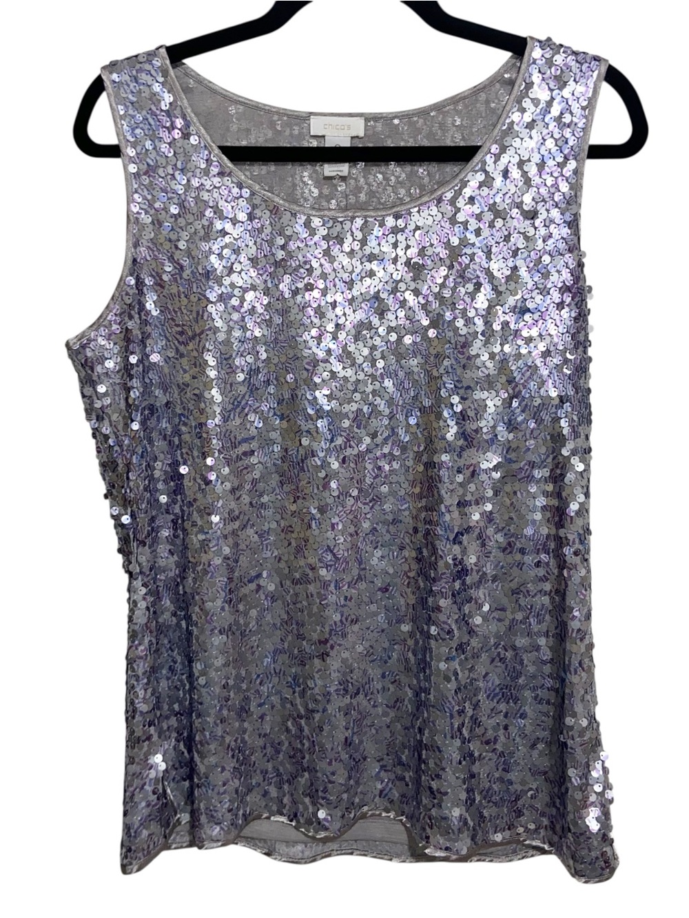 Chicos Top Womens Size 2 (Large) Dazzling Sequin Tank Disco Party Evening New